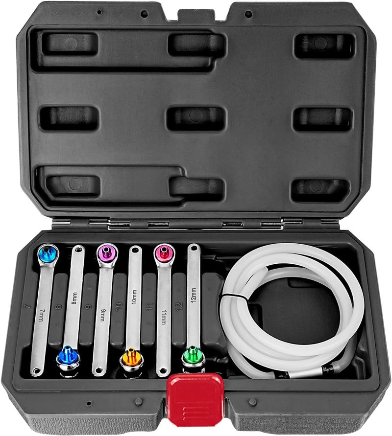 BILITOOLS Brake Bleeder Wrench Set, 7 8 9 10 11 12 MM Brake Bleeding Wrench Set with Non-Return Check Valve - Image 1